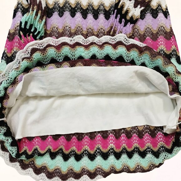 Guess Vintage Zig Zag Stretchy Metallic Gold Knit Fabric Belt Mini Dress Size S - Picture 10 of 16